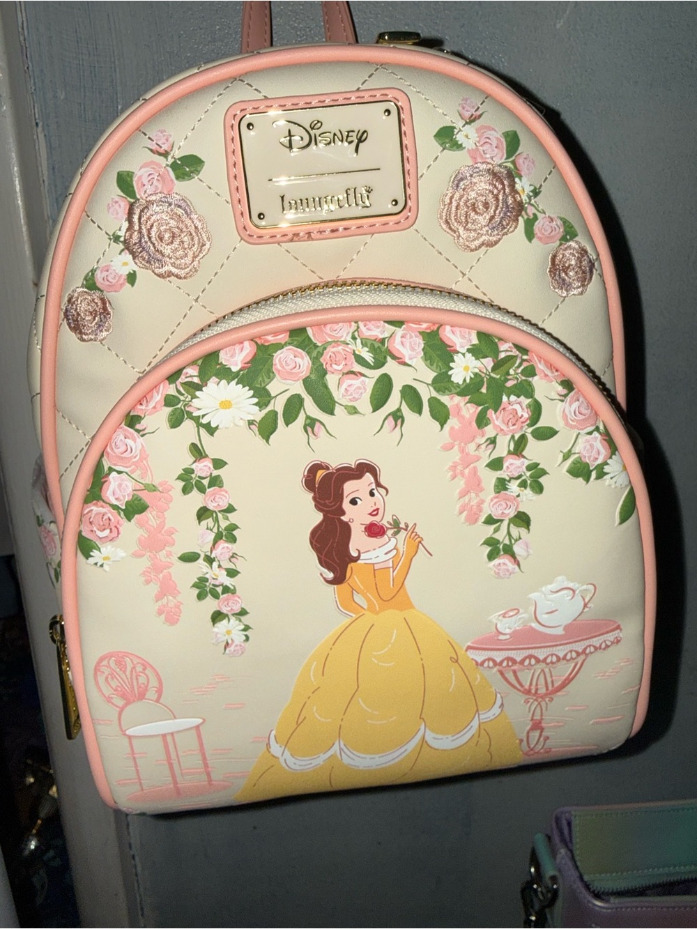 Loungefly Belle Floral Mini Backpack - Cream, Pink & Yellow